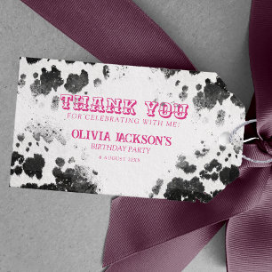 Chic Rustic Cow Print Hot Pink 30th Birthday Party Gift Tags