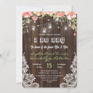Chic Rustic Floral Barn Mason Jar Lights I DO BBQ Invitation