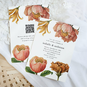 Chic Rustic Floral QR Code Rsvp Wedding Invitation