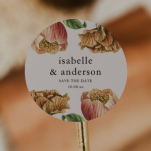 Chic Rustic Floral Wedding Save the Date Classic Round Sticker