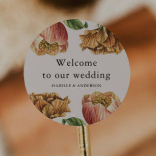 Chic Rustic Floral Wedding Welcome Classic Round Sticker