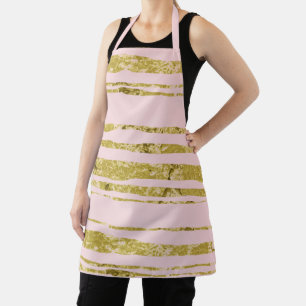 Chic Rustic Gold Stripes Pale Blush Pink Pattern Apron