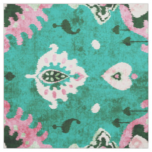 Chic rustic green and pink ikat tribal pattern fabric