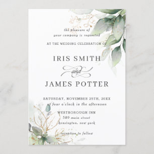 Chic Rustic Greenery Leafy Foliage Wedding Invitation