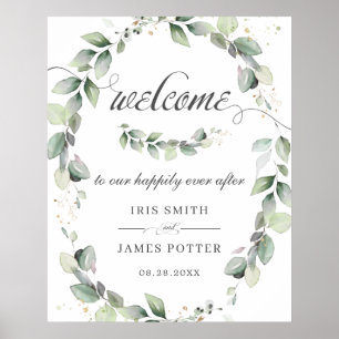 Chic Rustic Greenery Wreath Wedding Welcome Sign