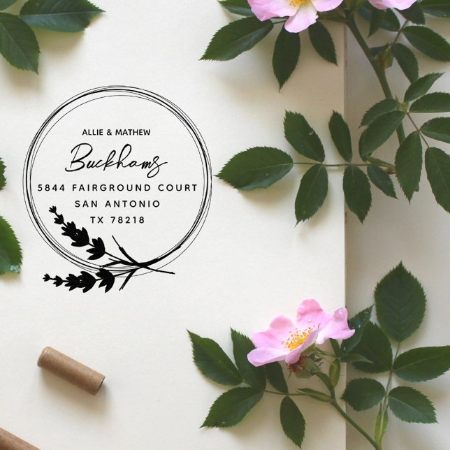 Chic Rustic Lavender Married Couple Return Address Rubber Stamp (Creator Uploaded)