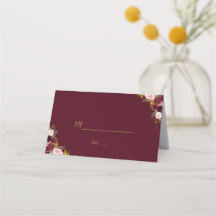 Chic Rustic Marsala Floral Burgundy Table Number Place Card