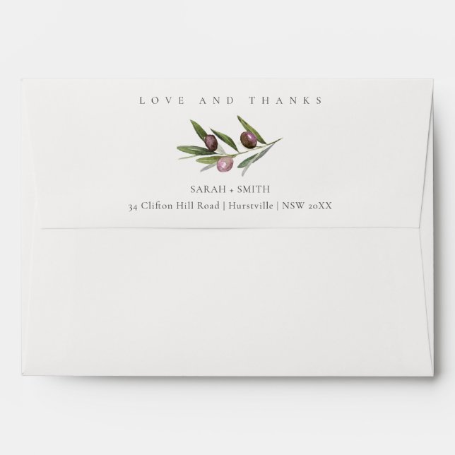 Chic Rustic Minimal Olive Branch Foliage Wedding Envelope (Back (Top Flap))
