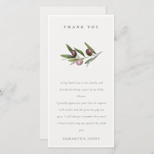 Chic Rustic Minimal Olive Branch Foliage Wedding Thank You Card