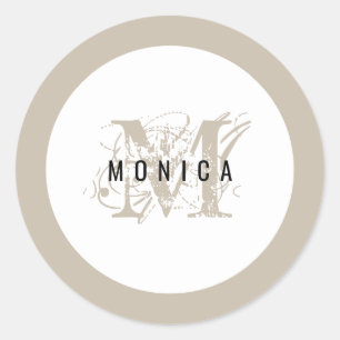 Chic Rustic Modern Beige Monogram   Classic Round Sticker