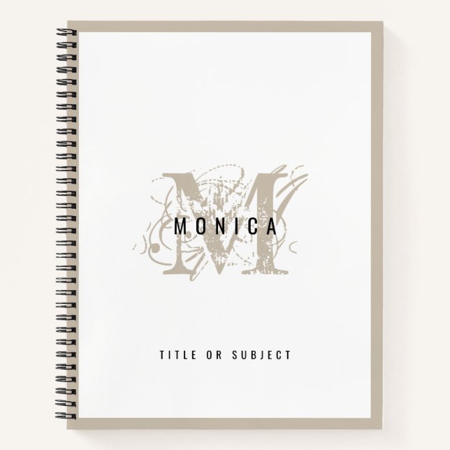 Chic Rustic Modern Beige Monogram School Office Notebook (Front)