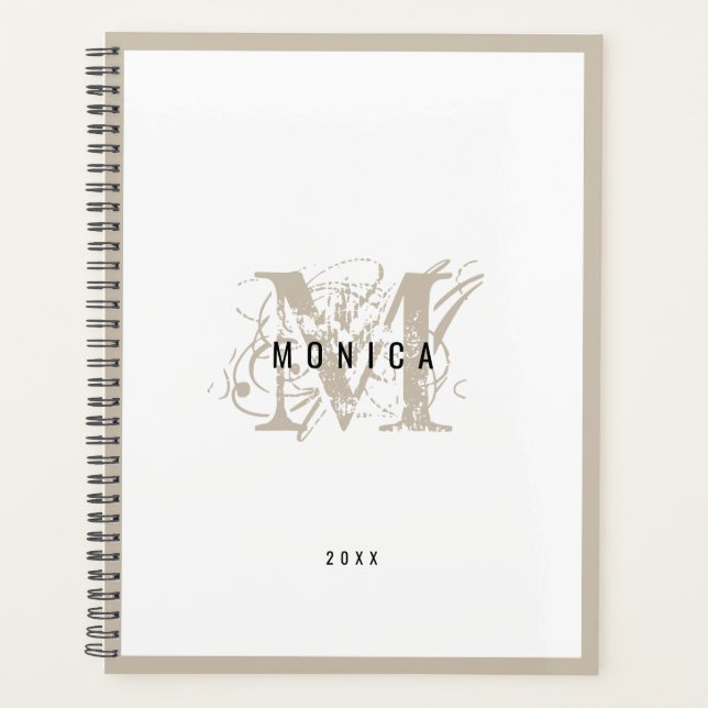 Chic Rustic Modern Beige Monogram School Office  Planner (Front)