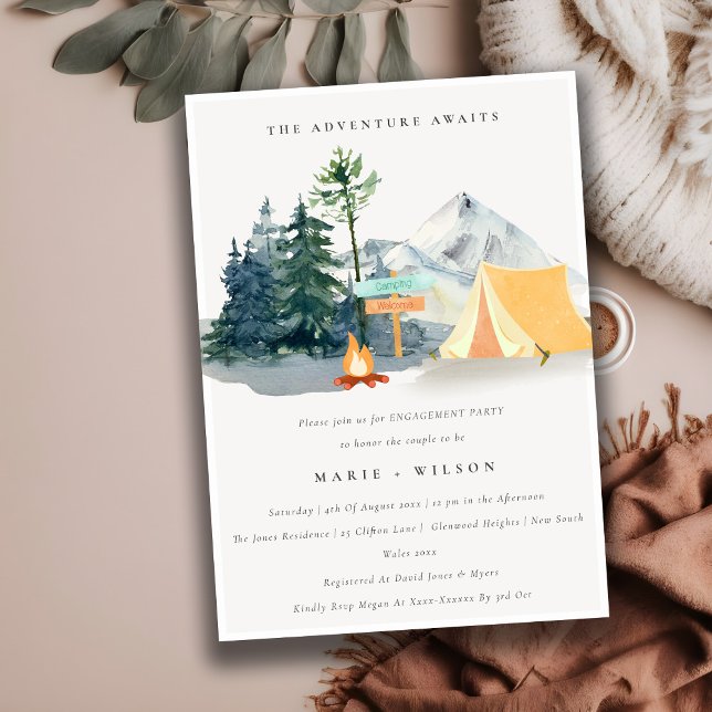 Chic Rustic Pine Woods Camping Mountain Engagement Invitation (Creator Uploaded)