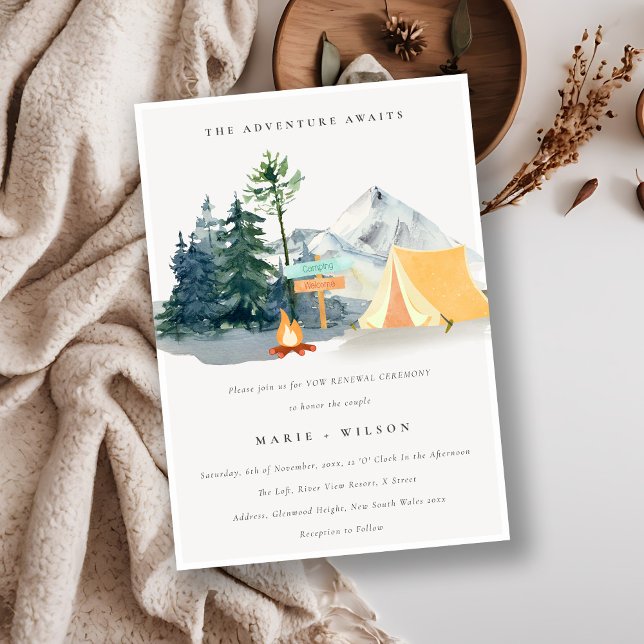 Chic Rustic Pine Woods Camping Mountain Wedding Invitation (Creator Uploaded)