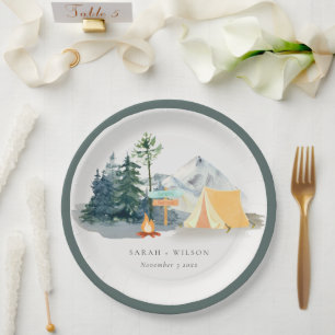 Chic Rustic Pine Woods Camping Mountain Wedding Paper Plate