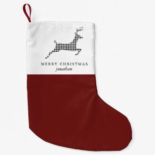 Chic Rustic Plaid Deer with Add Name Red Christmas Small Christmas Stocking