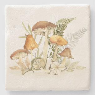 Chic Rustic Rust Orange Mushroom Fern Foliage Stone Coaster