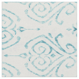 Chic rustic turquoise white ikat tribal patterns fabric