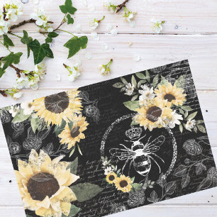 Chic Rustic Vintage Queen Honey Bee Sunflowers Tissue Paper