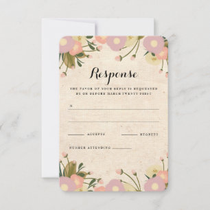 Chic Rustic Watercolor Floral Canvas Wedding RSVP