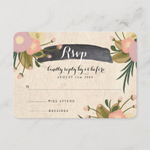 Chic Rustic Watercolor Floral Canvas Wedding RSVP