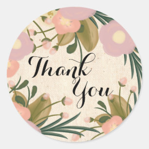 Chic Rustic Watercolor Floral Thank You Wedding Classic Round Sticker