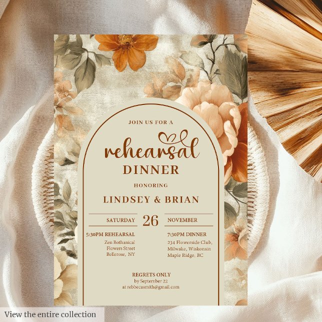 Chic Rusty Beige Olive Floral Rehearsal Invitation (Chic Rusty Beige Olive Floral Rehearsal Invitation)