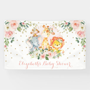 Chic Safari Jungle Animals Blush Floral Baby Girl Banner