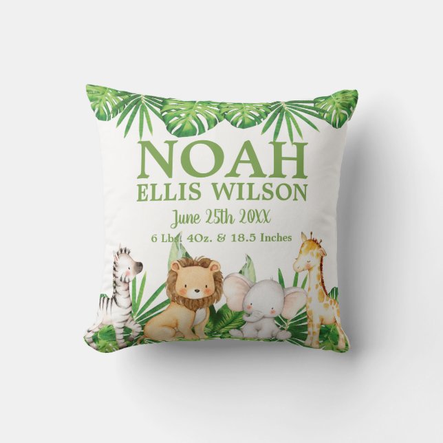 Chic Safari Jungle Animals Greenery Boy Nursery  Cushion (Front)