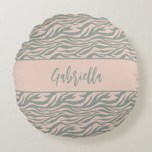 Chic Safari Pink and Green Tiger Print Animal Skin Round Cushion