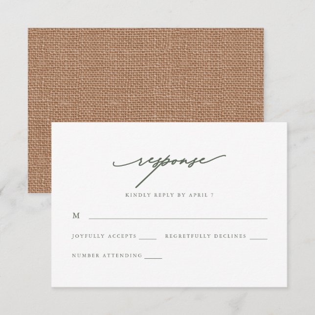 Chic Sage and Burlap Wedding Rsvp Response (Front/Back)