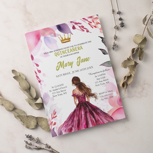 Chic Sage Baby Pink Floral Gold Quinceañera Invitation (Creator Uploaded)