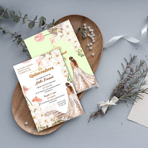 Chic Sage & Blush Floral Quinceañera Invitation
