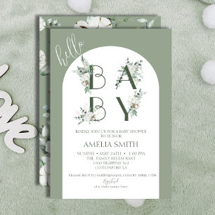 Chic Sage Botanical Hello Baby Arch Shower Invitation