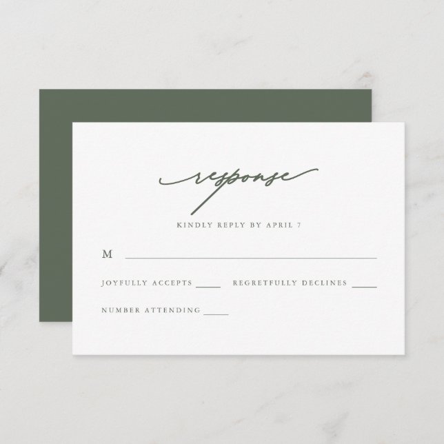 Chic Sage Calligraphy Wedding Rsvp Response (Front/Back)