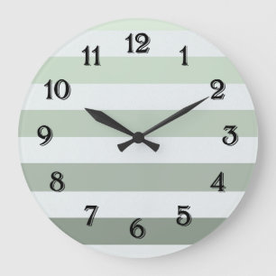 Chic Sage Green and White Stripes Large Clock