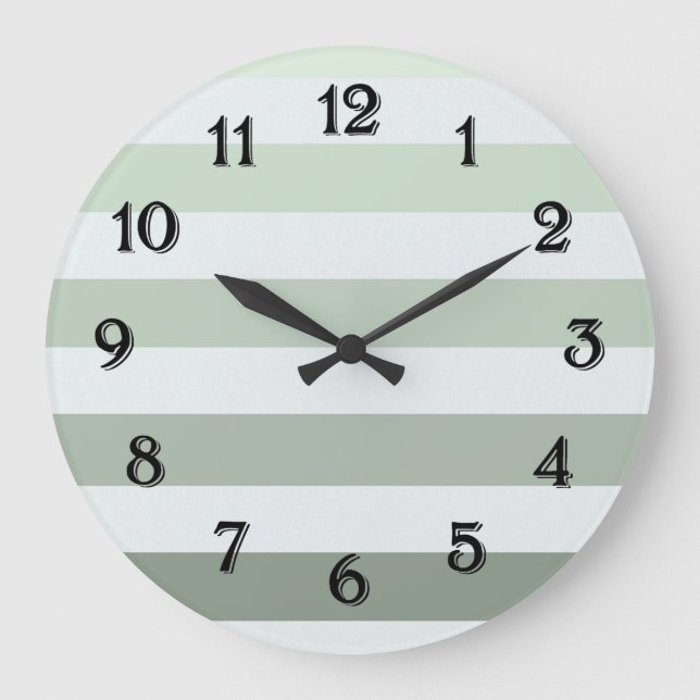Chic Sage Green and White Stripes Large Clock (Front)