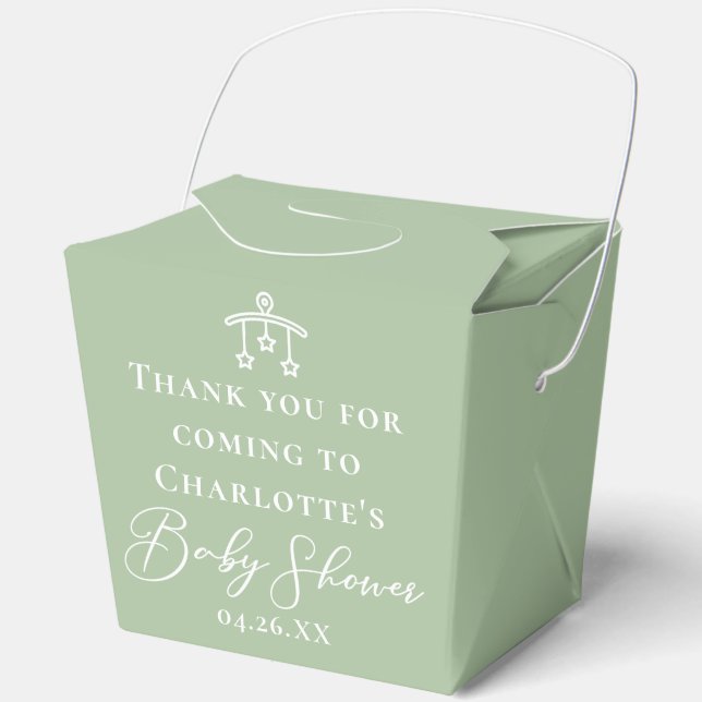 Chic Sage Green Baby Shower Customized Fortune Favour Box (Front)