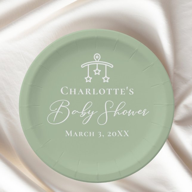Chic Sage Green Baby Shower Personalised Paper Plate (Creator Uploaded)