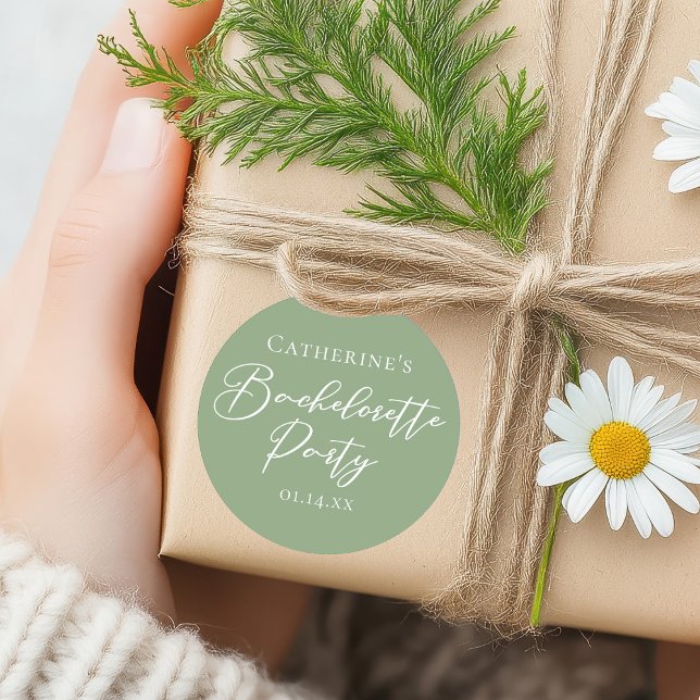 Chic Sage Green Bachelorette Party Personalised Classic Round Sticker (Creator Uploaded)