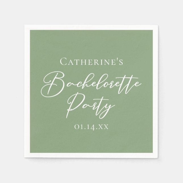 Chic Sage Green Bachelorette Party Personalized Napkin (Front)