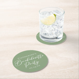 Chic Sage Green Bachelorette Party Personalized Round Paper Coaster