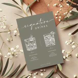 Chic Sage Green Bar Signature Drinks Wedding Sign