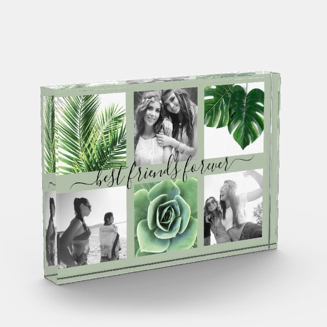 Chic sage green best friends forever photo collage block (Left)