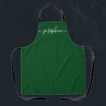Chic Sage Green Botanical Elegant script Name Apron<br><div class="desc">She'll love a personalised apron as she creates,  bakes,  cooks,  or work with her succulent and other plants. A perfect gift to encourage her talents. White script for the name with long-tail embellishments on a sage green apron. Simple,  chic and modern.</div>