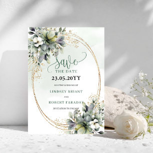 Chic Sage Green Botanical Save The Date Card