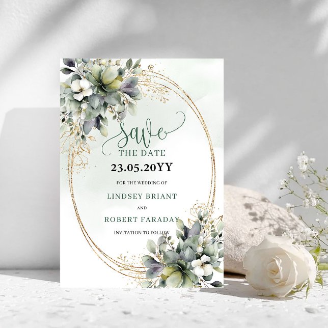 Chic Sage Green Botanical Save The Date Card (Chic Sage Green Botanical Save The Date Card)