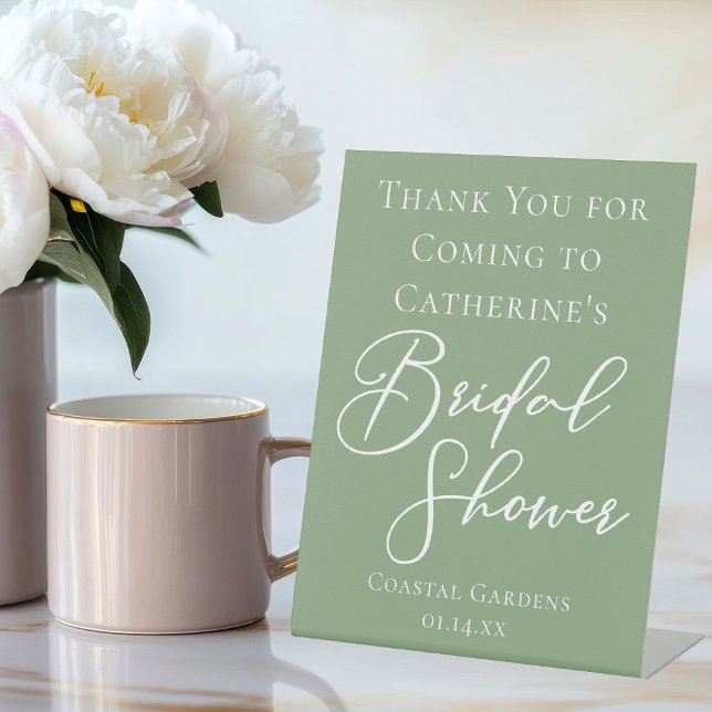 Chic Sage Green Bridal Shower Custom Welcome Pedestal Sign (Creator Uploaded)