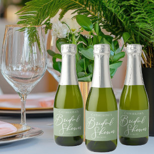 Chic Sage Green Bridal Shower Personalised Mini Sparkling Wine Label