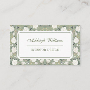 Chic Sage Green Chinoiserie Flower Interior Design Business Card